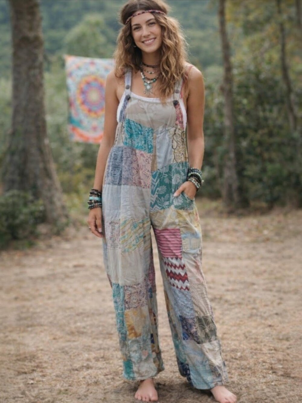 SALE! NWT Rayon Patchwork Overalls-Large